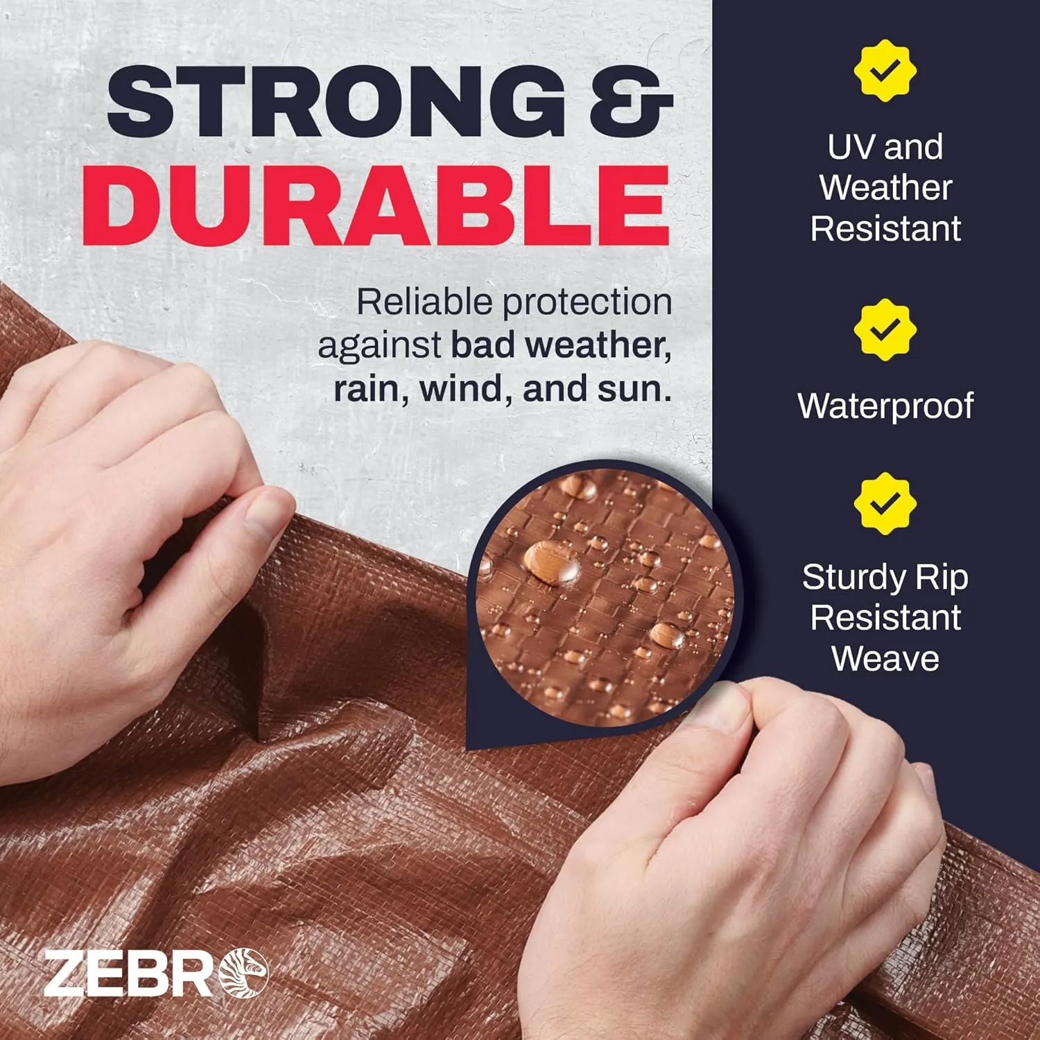 16' x 20' Brown/Silver Heavy Duty Tarp with Grommets Reinforced - 10 Mil Thick - Double Sided Plastic Waterproof Tarps - Large Tarpaulin Cover for Outdoor Camping Tent Tarp RV Roof Rain - Zebro