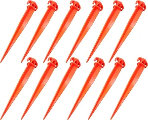 16" 12 PCS Tent Pegs Garden Stakes Durable and Strong Plastic Tent Stakes for Beach Mat, Camping, Hiking, Garden, Landscape Stakes, Orange Stakes UV Resistant