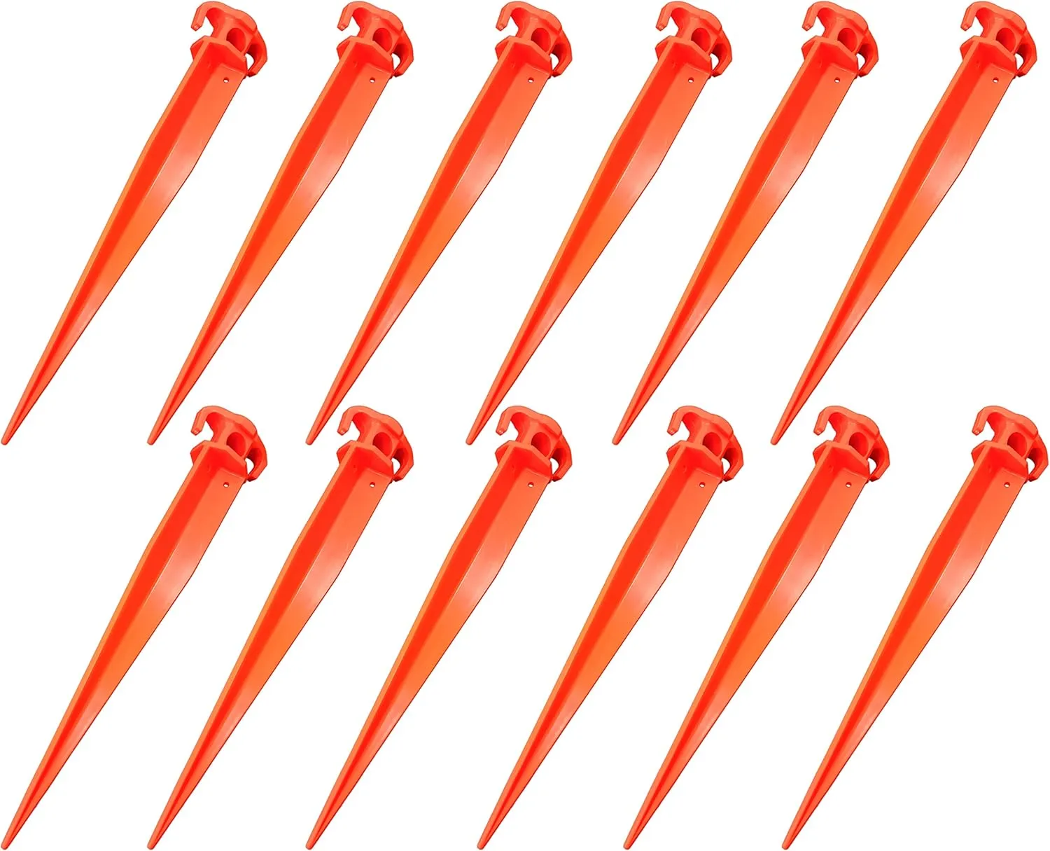 16" 12 PCS Tent Pegs Garden Stakes Durable and Strong Plastic Tent Stakes for Beach Mat, Camping, Hiking, Garden, Landscape Stakes, Orange Stakes UV Resistant