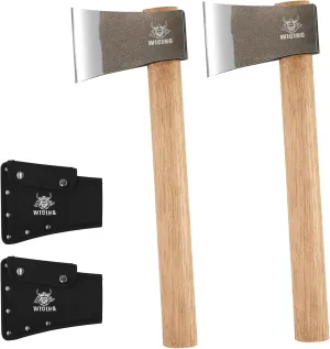 16" Throwing Axes for Axe Throwing Competitions, 1065 High Manganese Steel and Hickory Wood Handle Throwing Hatchet with Nylon Sheath 2 Pack