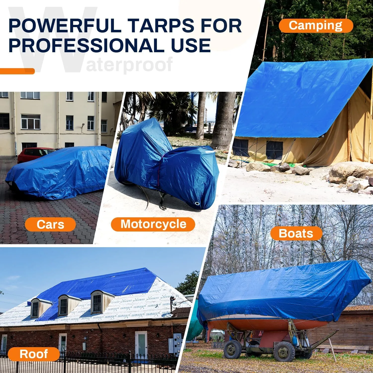 16x20Ft Tarp, Keten 14 Mil Tarps Heavy Duty Waterproof with Tear & Fade Resistant, UV Resistant, Outdoor Tarp with Reinforced Grommets for Roof, Camping, Patio, Pool, Boat (Blue&Black)