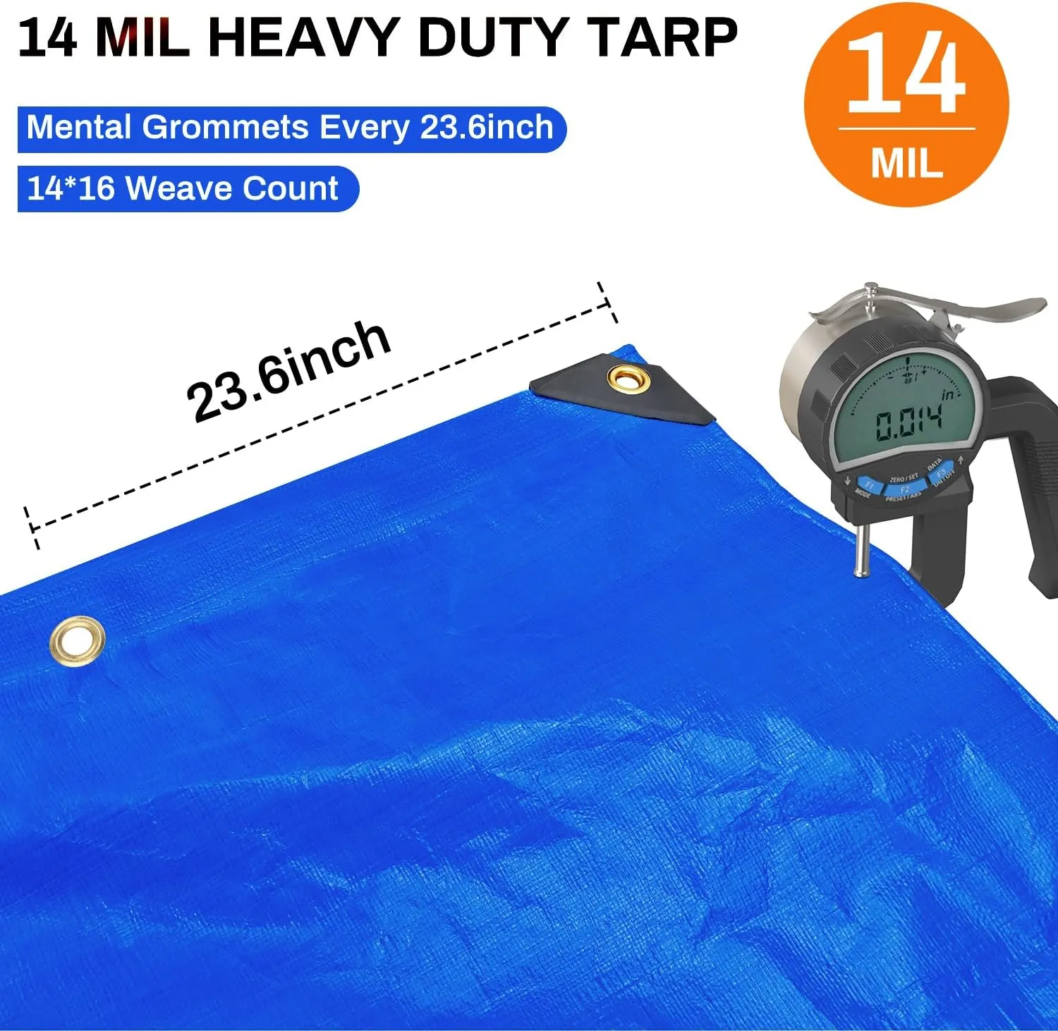 16x20Ft Tarp, Keten 14 Mil Tarps Heavy Duty Waterproof with Tear & Fade Resistant, UV Resistant, Outdoor Tarp with Reinforced Grommets for Roof, Camping, Patio, Pool, Boat (Blue&Black)
