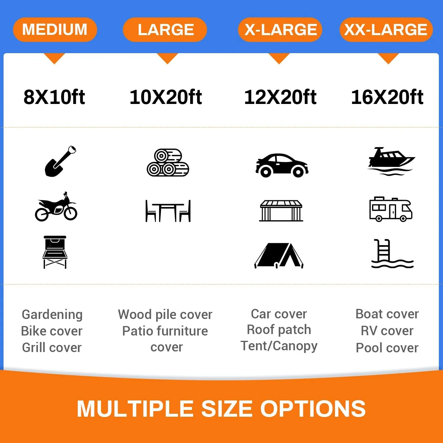 16x20Ft Tarp, Keten 14 Mil Tarps Heavy Duty Waterproof with Tear & Fade Resistant, UV Resistant, Outdoor Tarp with Reinforced Grommets for Roof, Camping, Patio, Pool, Boat (Blue&Black)