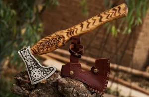 17 Inch Long Viking Axe Custom Hand Forged Carbon Steel Sharp Axe, Forged Axe, Hatchet with Leather Sheath, Best for Hunting, Camping Wood Cutting, Gift for Him