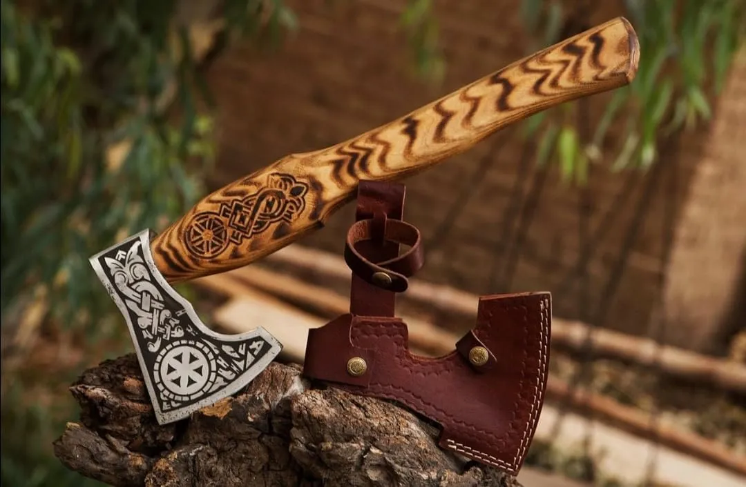 17 Inch Long Viking Axe Custom Hand Forged Carbon Steel Sharp Axe, Forged Axe, Hatchet with Leather Sheath, Best for Hunting, Camping Wood Cutting, Gift for Him