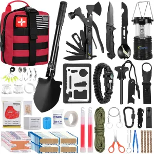 170 PCS Survival Kits, Survival First Aid Kit, Trauma Kit with Essential Survival Gear Emergency Medical Supplies for Hiking Camping Backpacking Outdoor Adventure, Gifts for Christmas Him Dad