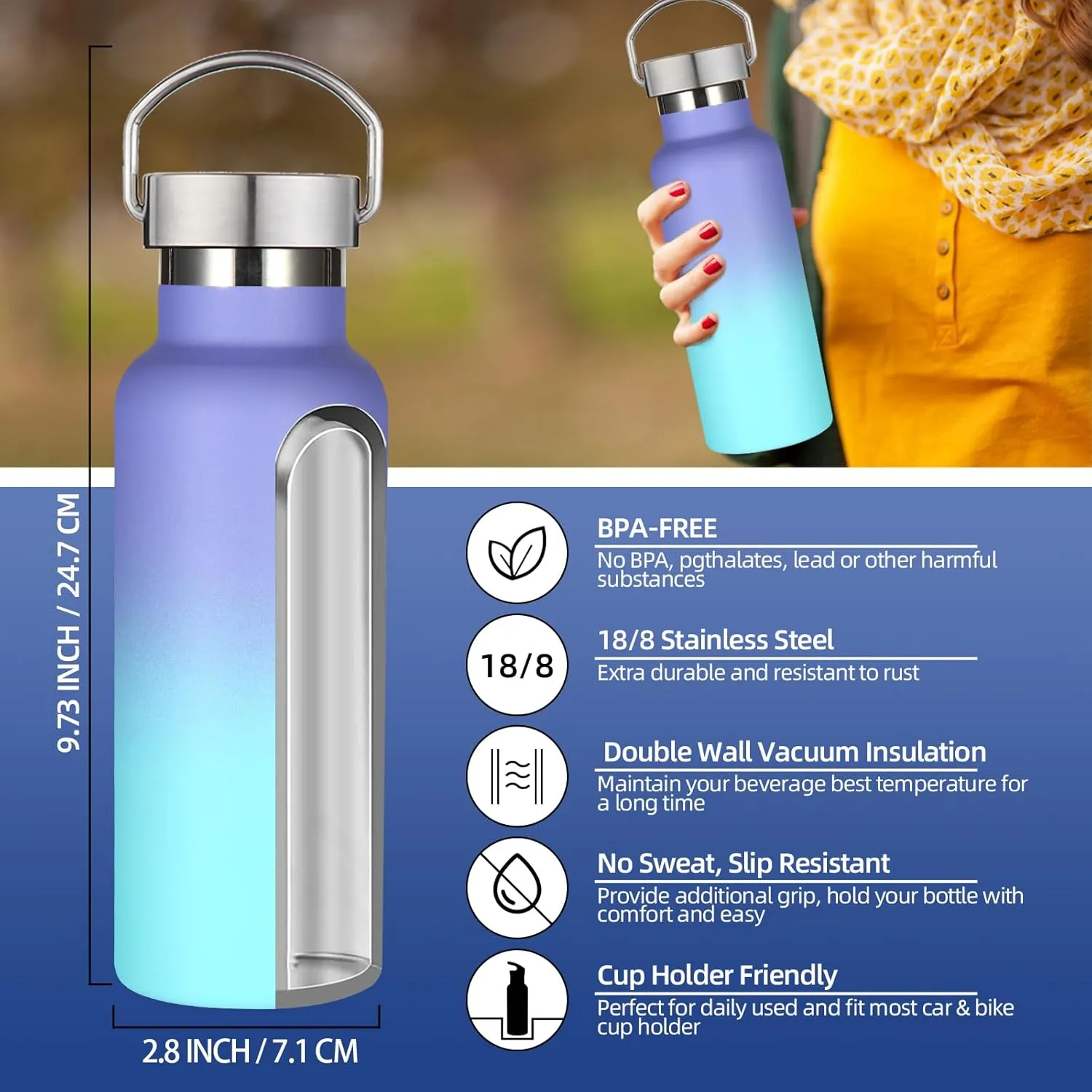 17oz Stainless Steel Water Bottle,Leak-Proof Sweat-Proof Travel Flask,Double Wall Vacuum Thermos,Portable Insulated Cup,Reuseble Metal Bottle for School Sports Hikers Kids,Assorted(4Packs)