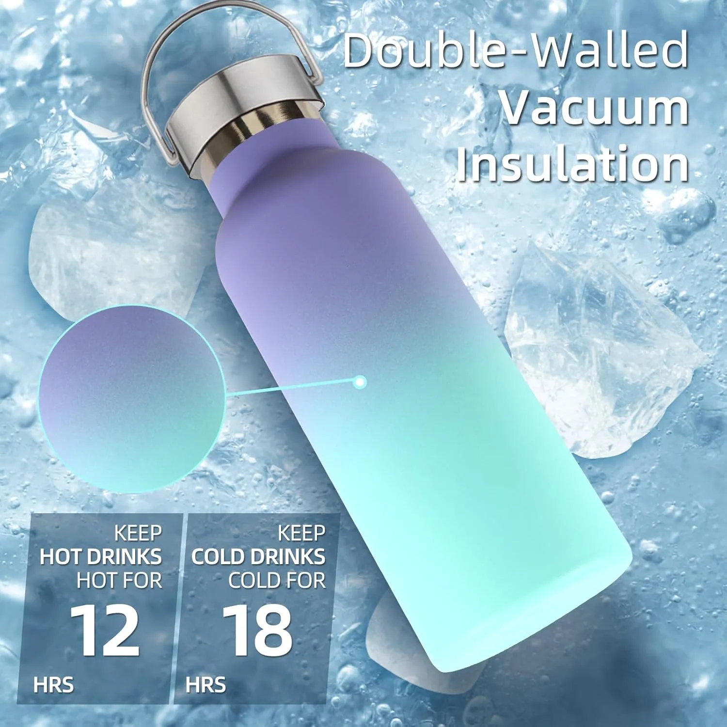 17oz Stainless Steel Water Bottle,Leak-Proof Sweat-Proof Travel Flask,Double Wall Vacuum Thermos,Portable Insulated Cup,Reuseble Metal Bottle for School Sports Hikers Kids,Assorted(4Packs)