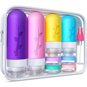 18 pack Travel Bottles for Toiletries, Tsa Approved Travel Containers for Toiletries, Silicone Leak Proof Refillable Liquid 3oz 2oz Travel essentials for Shampoo Conditioner Lotion BPA Free