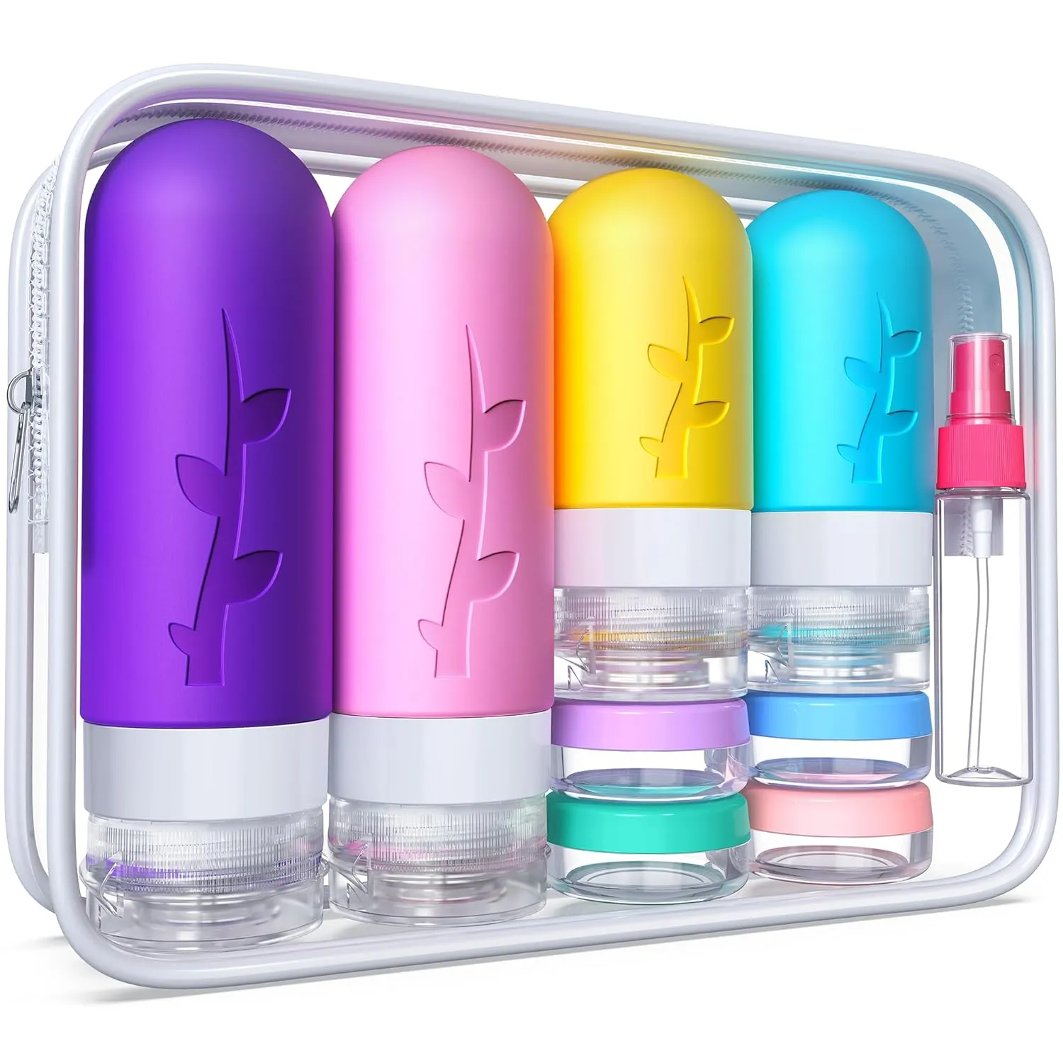 18 pack Travel Bottles for Toiletries, Tsa Approved Travel Containers for Toiletries, Silicone Leak Proof Refillable Liquid 3oz 2oz Travel essentials for Shampoo Conditioner Lotion BPA Free