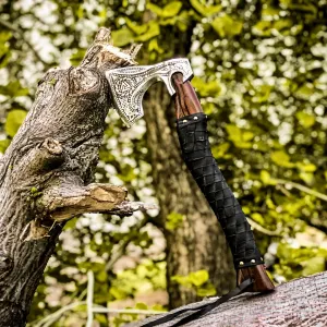 18.5 Inches Length || Hand Forged Viking Axe || Bearded Axe || Carbon Steel || Wood Handle || Throwing Axe || Display Axe || Outdoor Tool || Historical Axe || Viking Inspiried Design || Gift.