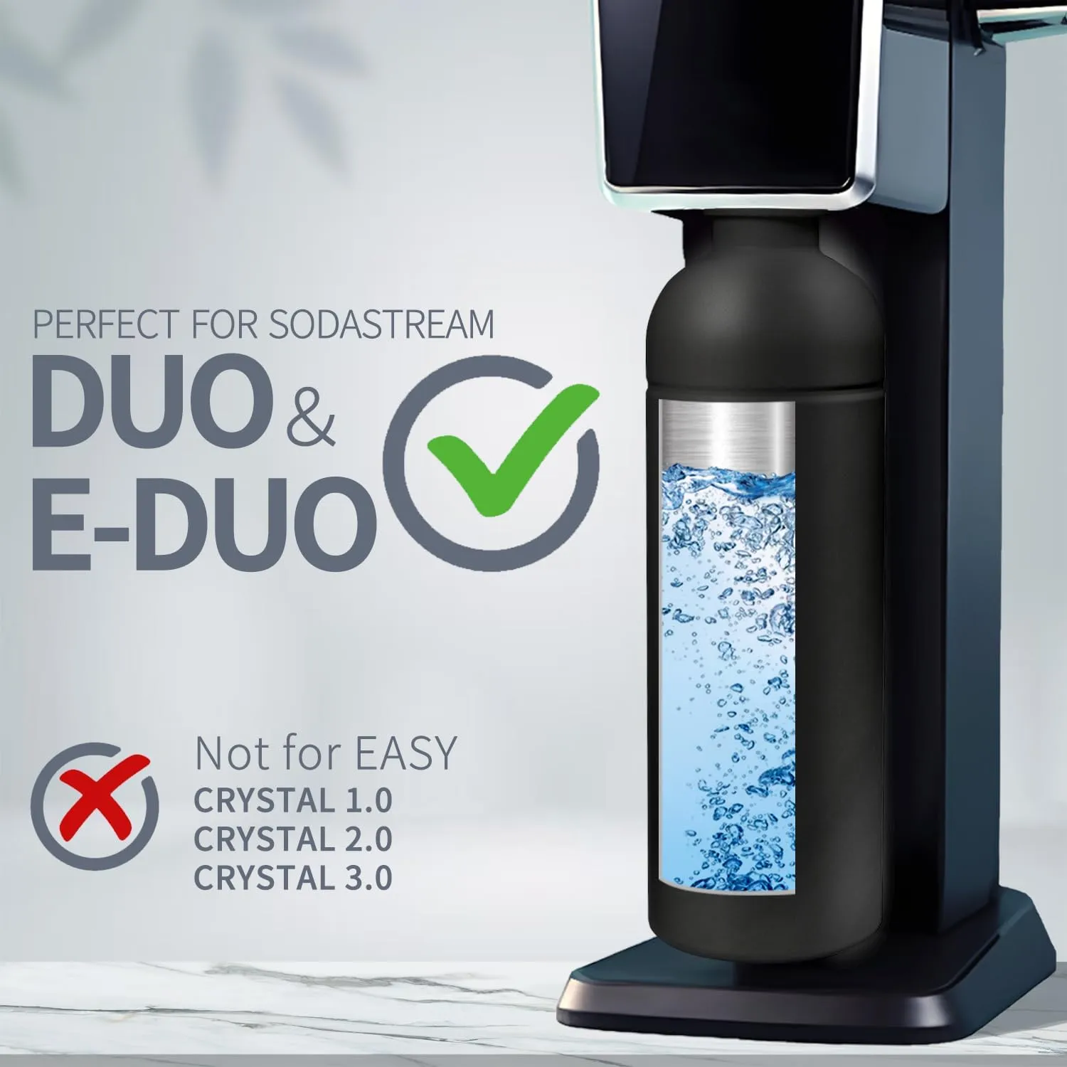 18/8 Stainless Steel Bottle for Sodastream DUO, E-DUO, 1L Carbonating Bottle, BPA Free, Sparkling Water, Dishwasher Safe (Black)