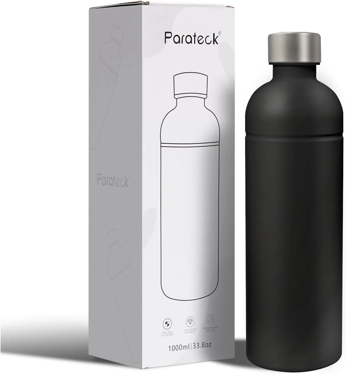 18/8 Stainless Steel Bottle for Sodastream DUO, E-DUO, 1L Carbonating Bottle, BPA Free, Sparkling Water, Dishwasher Safe (Black)