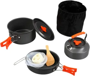 1set Portable Camping Cookware Lightweight Cooking Pot Pan Kit for Hiking Outdoor Cooking and Picnics Compact Design Comfortable Handle for Easy Use and Transport
