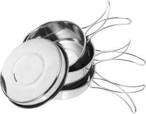 1set Stainless Steel Camping Cookware Portable for Compact Lightweight Design for Picnics and Camping Trips Includes Essential Cooking Tools