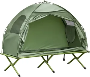 2-in-1 Camping Tent with Elevated Cot, Portable Camp Tent and Cot Combo, Easy Set-Up, Zippered Entry, Carry Bag Included, Lightweight Green Camping Gear for Outdoors