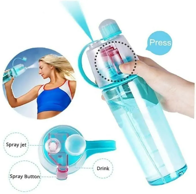 2-in-1 Mist and Drink Water Bottle Click Sale 600ml Spray Sipper for Outdoor & Fitness Use