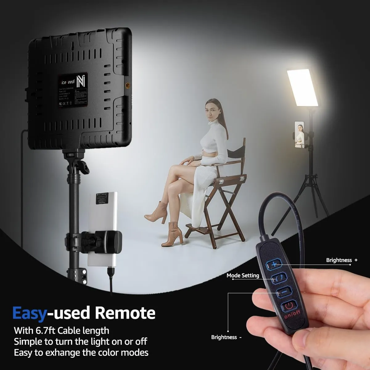 2-Pack LED Video Light Kit, NiceVeedi Studio Light, 2800-6500K Dimmable Photography Lighting Kit with Tripod Stand&Phone Holder, 73" Stream Light for Video Recording, Game Streaming, YouTube