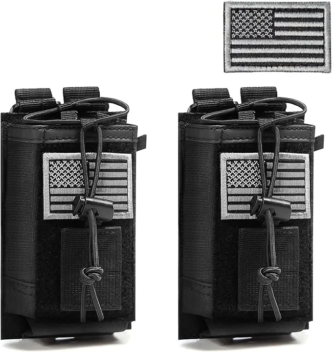 2 Pack Tactical Radio Holder Radio Case Molle Radio Holster Military Heavy Duty Radios Pouch Bag for Two Ways Walkie Talkies Adjustable Storage with 3 Pack Patch