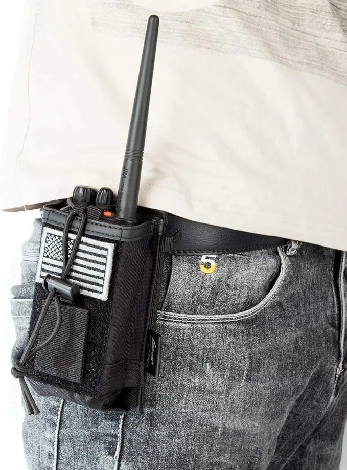 2 Pack Tactical Radio Holder Radio Case Molle Radio Holster Military Heavy Duty Radios Pouch Bag for Two Ways Walkie Talkies Adjustable Storage with 3 Pack Patch