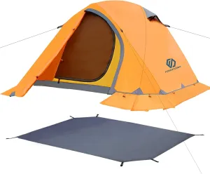 2 Person Camping Tent with 3 Aluminum Alloy Poles, 4 or 3 Season Waterproof Tent, Double Layer,Easy Setup, 2 Doors for Outdoor Hiking,Mountaineering,Survival,Travel