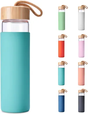 20 Oz Borosilicate Glass Water Bottle with Bamboo Lid and Silicone Sleeve – Reusable BPA Free Drinking Bottle with Lids - Cute Bottle for Women - Glass Shaker Bottle (Arcadia)