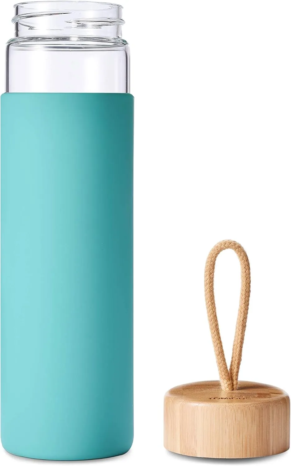 20 Oz Borosilicate Glass Water Bottle with Bamboo Lid and Silicone Sleeve – Reusable BPA Free Drinking Bottle with Lids - Cute Bottle for Women - Glass Shaker Bottle (Arcadia)