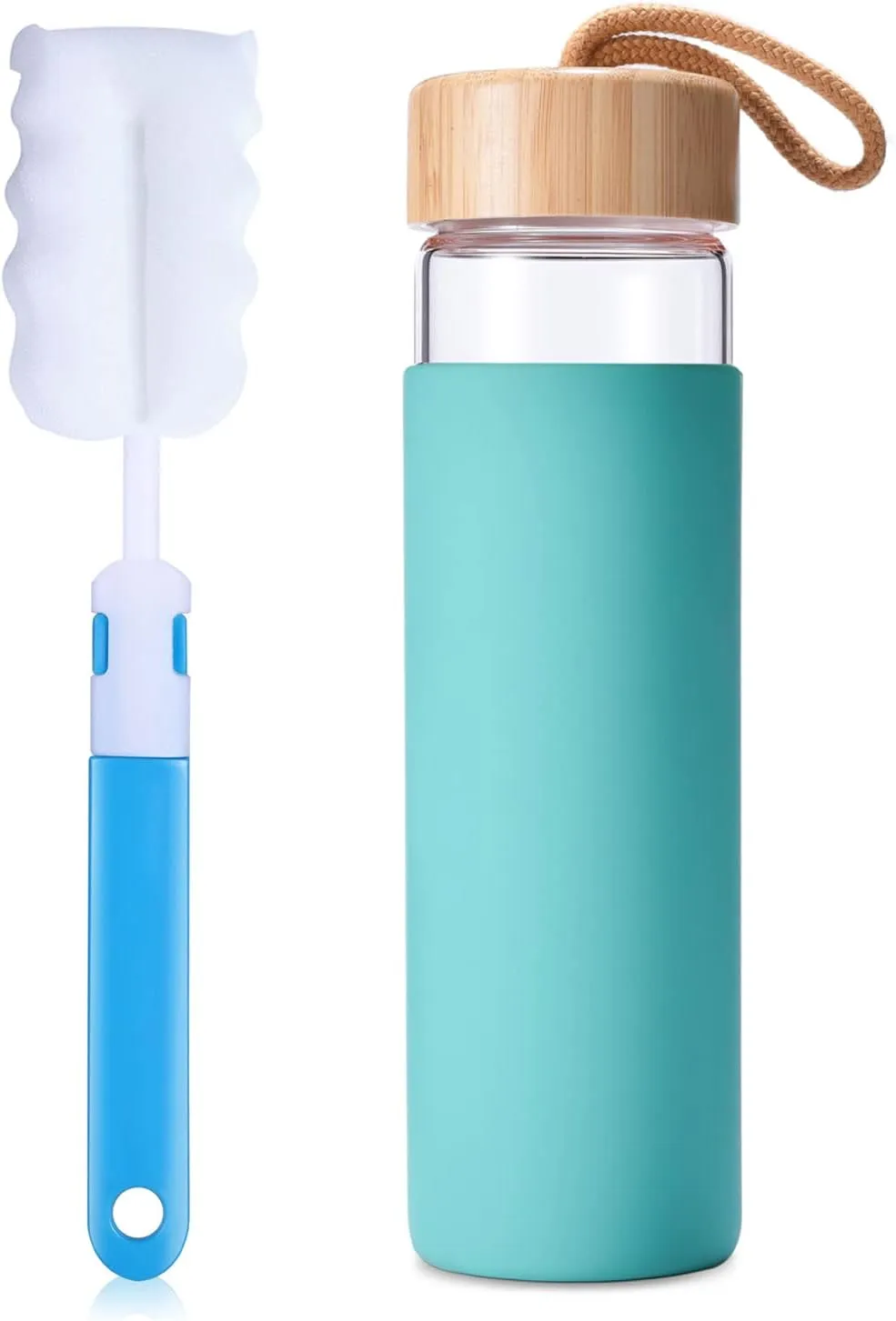 20 Oz Borosilicate Glass Water Bottle with Bamboo Lid and Silicone Sleeve – Reusable BPA Free Drinking Bottle with Lids - Cute Bottle for Women - Glass Shaker Bottle (Arcadia)