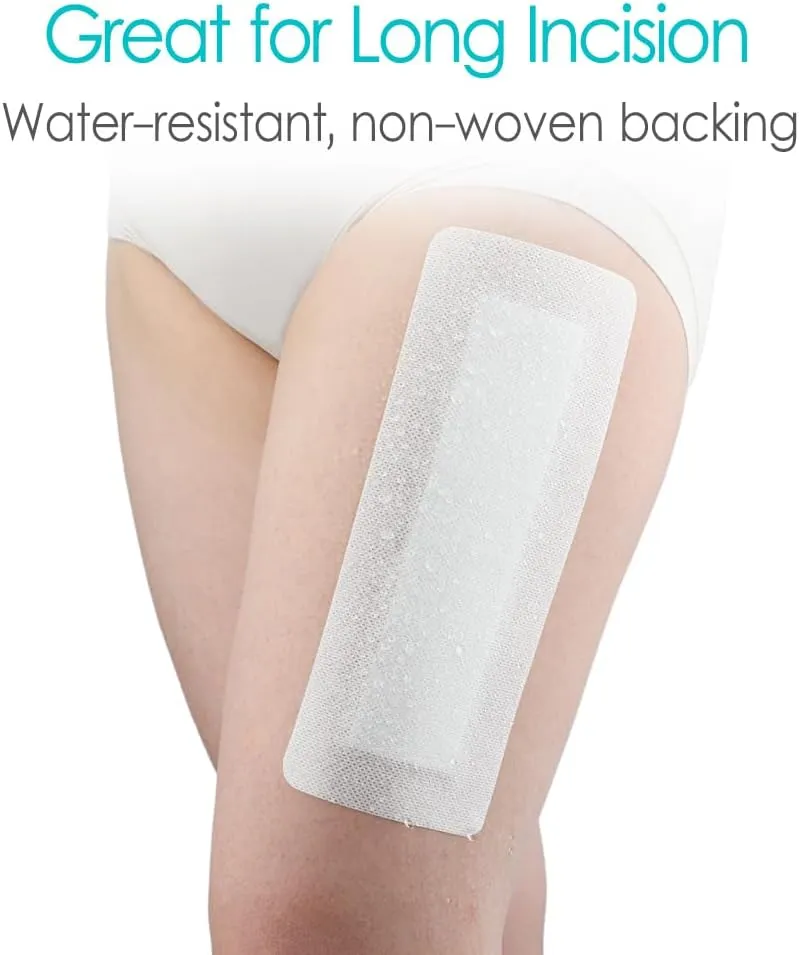 20 Pcs Waterproof Knee Replacement Dressing | 4x8 Inch Long Post Surgery Gauze Bandage with Adhesive Border   Non-Stick Central Pad, Hip Wound Incision Recovery