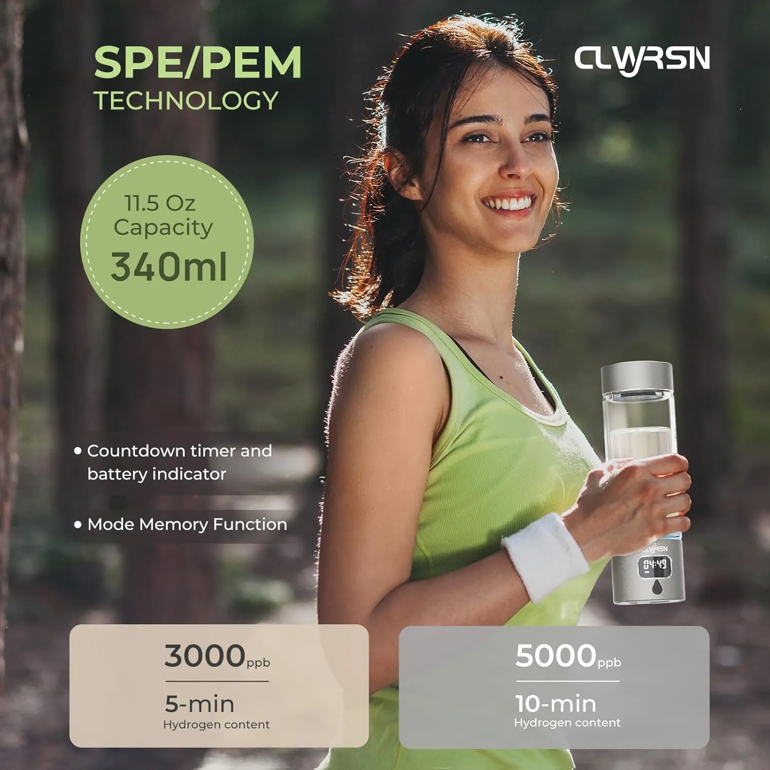 2025 Hydrogen Water Bottle Generator-Portable Hydrogen Water Ionizer Machine-SPE/PEM Technology-Athletic Performance & Hydration System-Alternative to Hydrogen Water Pitcher(Silver)