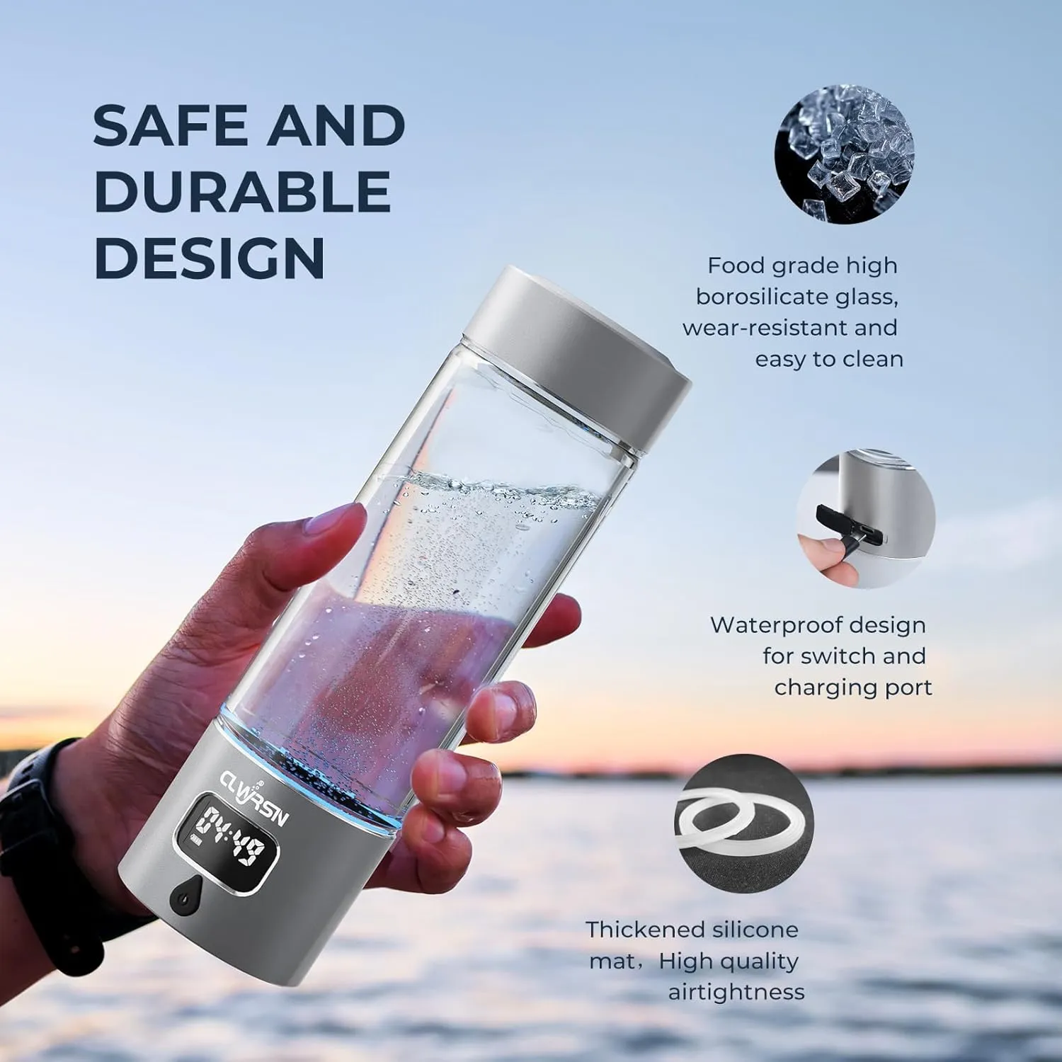 2025 Hydrogen Water Bottle Generator-Portable Hydrogen Water Ionizer Machine-SPE/PEM Technology-Athletic Performance & Hydration System-Alternative to Hydrogen Water Pitcher(Silver)