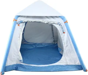210D Oxford Cloth Double Layer Waterproof UV Proof Pop Up Family Tent for Fishing Hiking Backpacking, Outdoor Camping Park Tent White and Blue, Easy Set-Up with Canopy