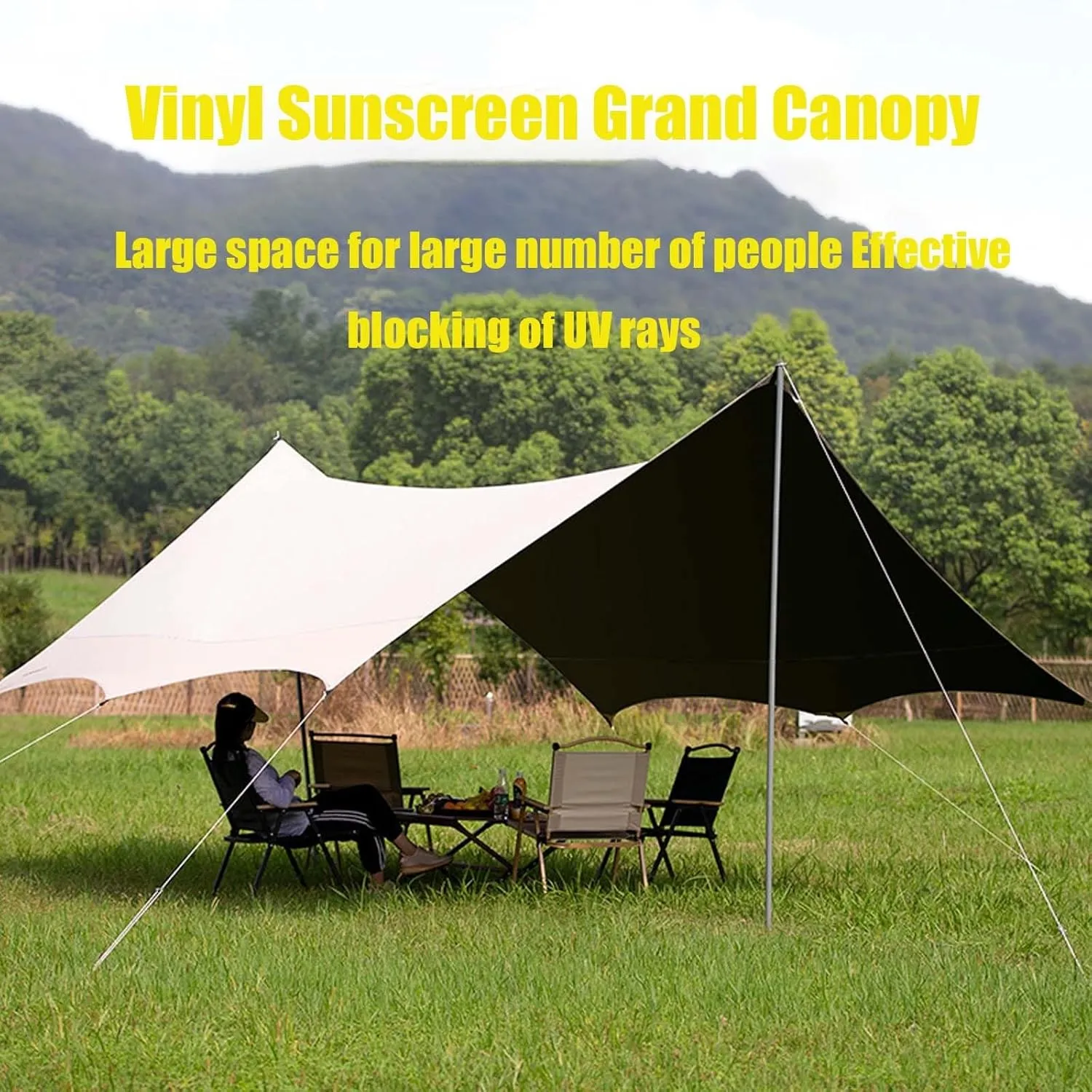 220x177inch Waterproof Portable Tarp Multifunctional with Poles Outdoor Camping Traveling Awning Windproof Anti UV Backpacking Tarp Shelter Rain Tarp(Rice-White,220x173x102inch)
