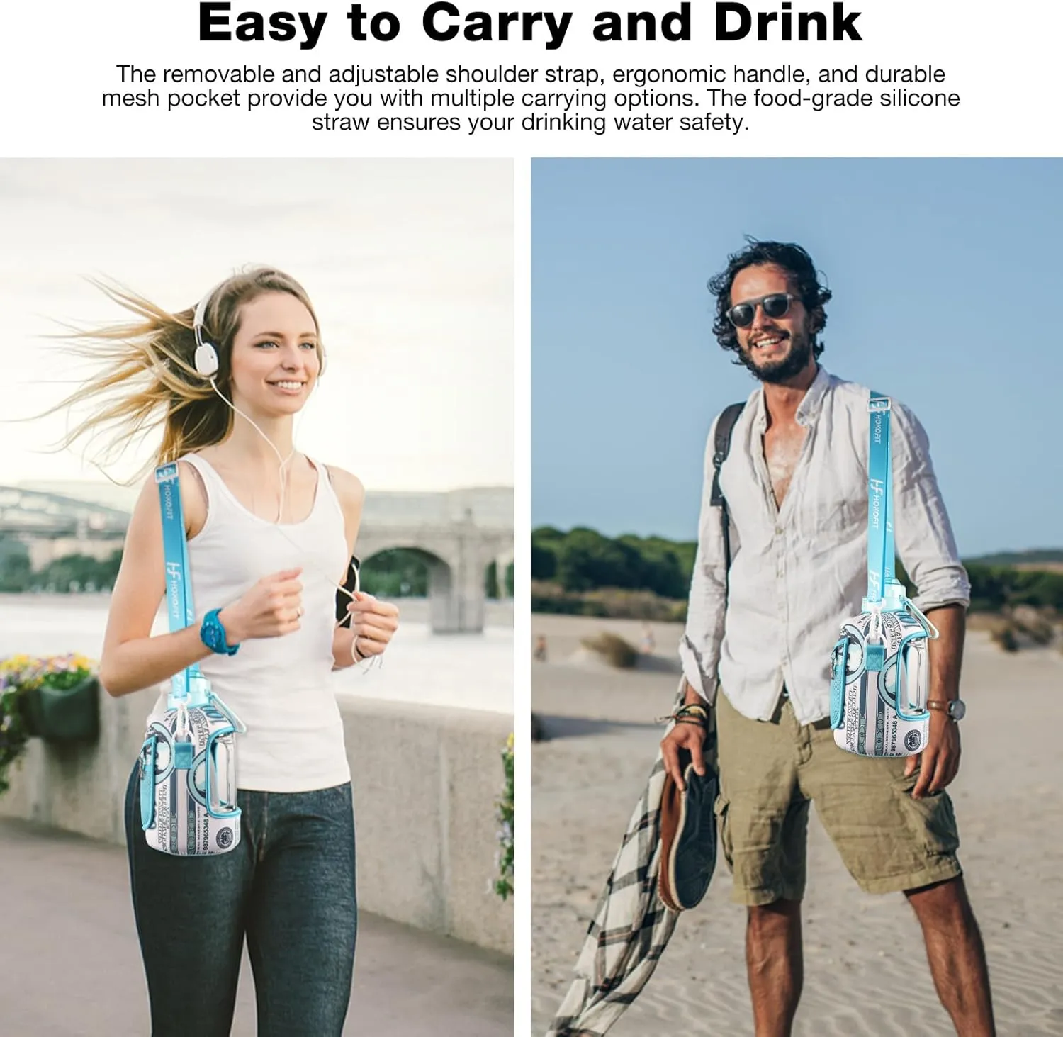2.2L/74OZ Water Bottle - Half-Gallon Water Bottle - Large Capacity Drinking Bottle - BPA-Free - Ideal Choice for Sports/Fitness/Gift - with Spare Lid and Silicone Straw (2.2L, Royal Blue)