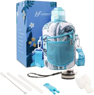 2.2L/74OZ Water Bottle - Half-Gallon Water Bottle - Large Capacity Drinking Bottle - BPA-Free - Ideal Choice for Sports/Fitness/Gift - with Spare Lid and Silicone Straw (2.2L, Royal Blue)