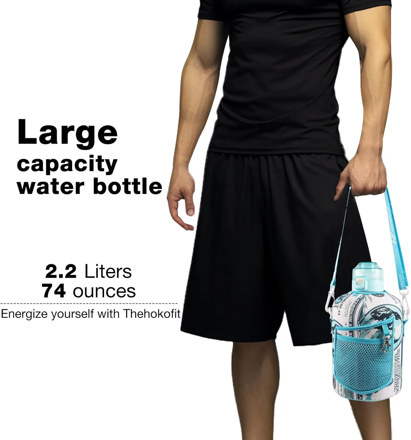 2.2L/74OZ Water Bottle - Half-Gallon Water Bottle - Large Capacity Drinking Bottle - BPA-Free - Ideal Choice for Sports/Fitness/Gift - with Spare Lid and Silicone Straw (2.2L, Royal Blue)