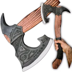 24”Large Berserker Axe Large Norse Axe Scandinavian Style Viking Axe Double Headed ax Functional Viking Battle ax Norse Forged Carbon Steel Blade Camping Survival Wood Cutting and Splitting