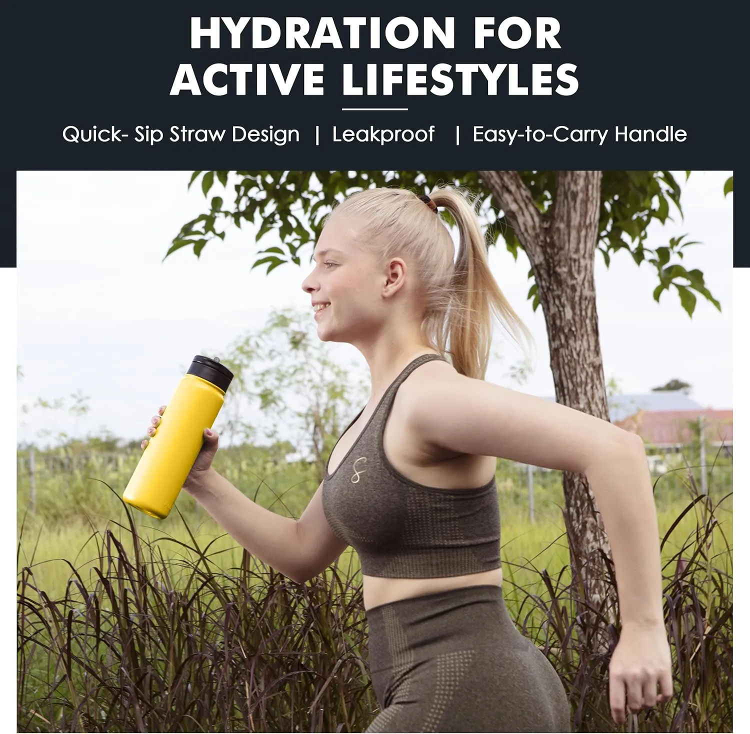 24OZ Stainless Steel Double Wall Insulated Water Bottle, Keeps Drinks Cold 24 Hours/Hot 12 Hours, Leak-Proof, Foldable Straw Lid, Dishwasher Safe, Fits Car Cup Holder, Golden Yellow