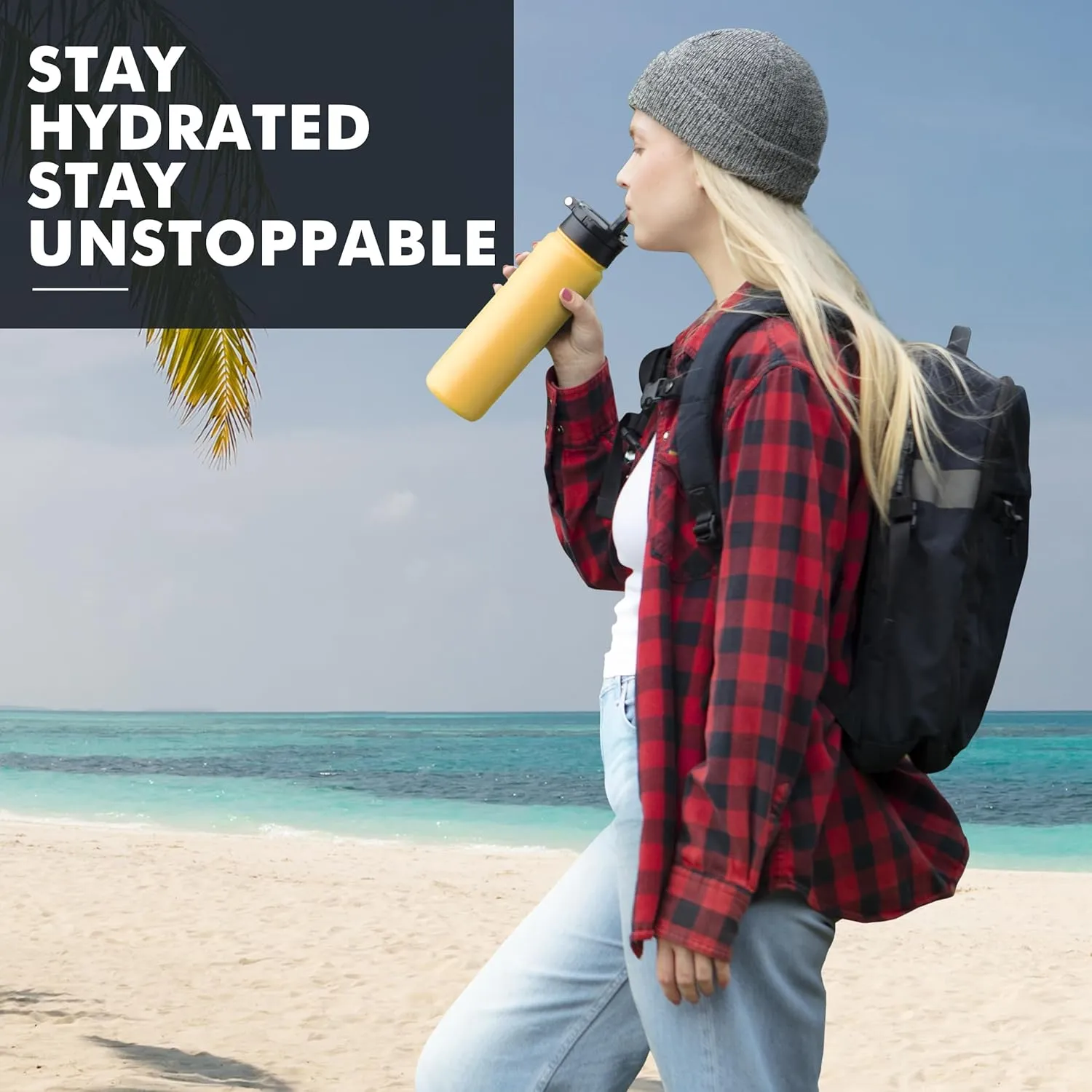 24OZ Stainless Steel Double Wall Insulated Water Bottle, Keeps Drinks Cold 24 Hours/Hot 12 Hours, Leak-Proof, Foldable Straw Lid, Dishwasher Safe, Fits Car Cup Holder, Golden Yellow