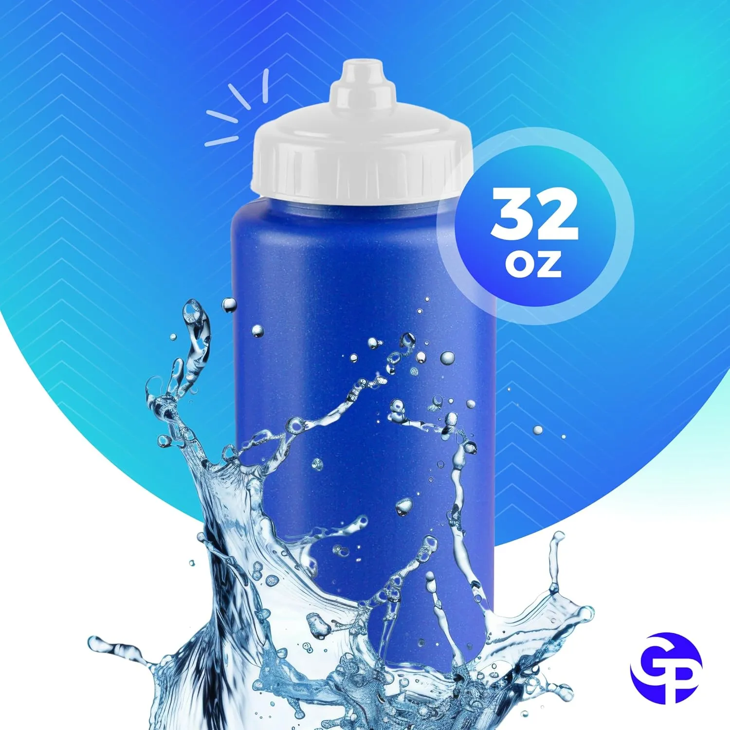 25-Pack, 32 oz Water Bottles, BPA Free Squeeze Bottle, Blue Water Bottle with White Lid, Made in USA by Gary Plastic Packaging