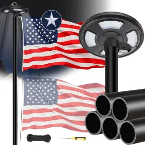 25FT Black Heavy Duty Flag Pole Kit with 3x5 Ft American Flag & Solar Light - 12 Gauge Aluminum Tubing, Resistance High Winds, Hardware Flagpole Set for Residential Commercial Outdoor Ready