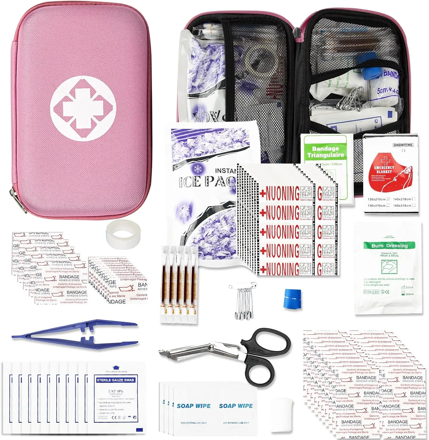 276 PCS Emergency First Aid Kit for Home, Camping Essentials Emergencies Survival Gear for Outdoor Adventure First Aid Kits Refill Supplies for Car Hiking Skating Boating, Pink angel wish