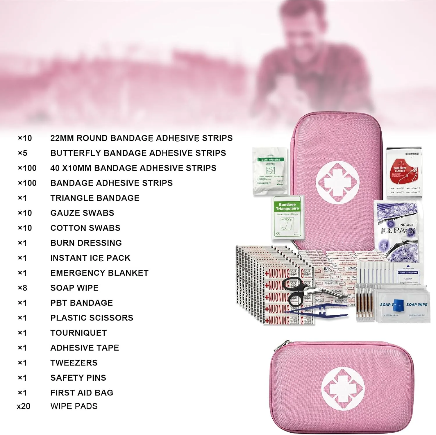 276 PCS Emergency First Aid Kit for Home, Camping Essentials Emergencies Survival Gear for Outdoor Adventure First Aid Kits Refill Supplies for Car Hiking Skating Boating, Pink angel wish
