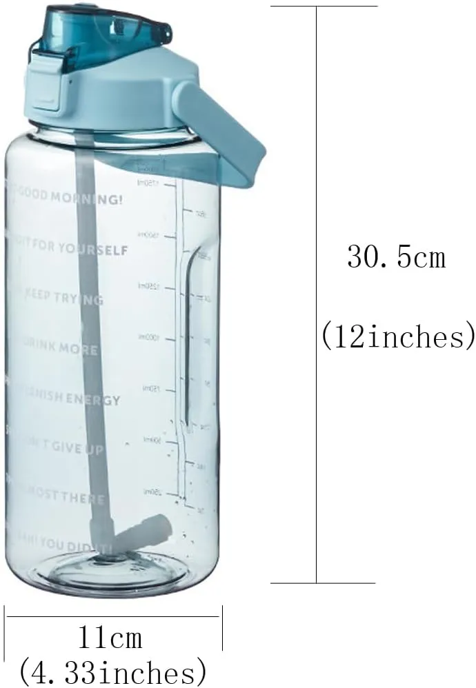 2L/2000ml Water Bottle with Time Markers, BPA-Free, Leak-Proof Straw Lid, Easy Carry Handle, Ideal for Fitness, Hiking, Travel, and Daily Hydration Goals (Green)