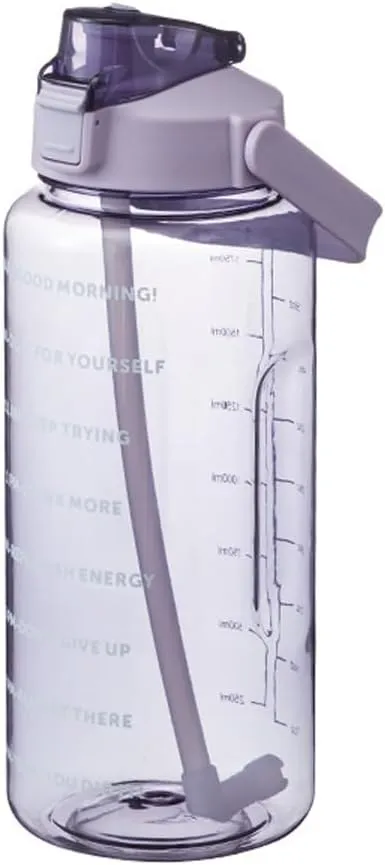 2L/2000ml Water Bottle with Time Markers, BPA-Free, Leak-Proof Straw Lid, Easy Carry Handle, Ideal for Fitness, Hiking, Travel, and Daily Hydration Goals (Purple)