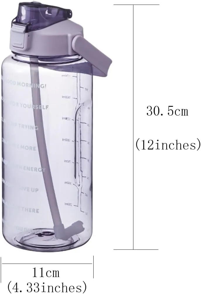 2L/2000ml Water Bottle with Time Markers, BPA-Free, Leak-Proof Straw Lid, Easy Carry Handle, Ideal for Fitness, Hiking, Travel, and Daily Hydration Goals (Purple)