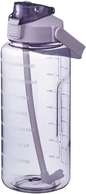 2L/2000ml Water Bottle with Time Markers, BPA-Free, Leak-Proof Straw Lid, Easy Carry Handle, Ideal for Fitness, Hiking, Travel, and Daily Hydration Goals (Purple)