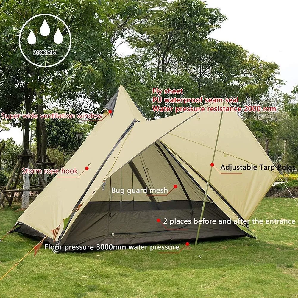 3-4 Person Camping Family Teepee Tent Outdoor Double Layers Indian Tipi Tent Suitable for Camping Hiking Holidays