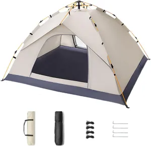 3-4 Person Camping Tent Outdoor Automatic Instant Pop-up Dome Tent Portable Family Picnic Waterproof Sunscreen Beach Camping Travel Tent with Mat and Bag