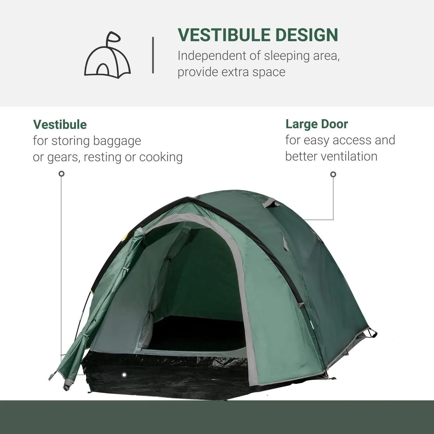 3-4 Waterproof For Green With Person Outsunny Dome Trustworthy Large Tent Family Versatile Windows